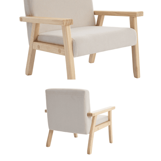 Cadeirão para crianças escandinavo, boucle e madeira, Isak kids, Creme, 47x43.5x50 cm