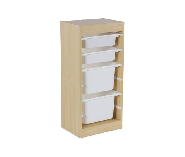 Mueble para niños con 4 cubos de almacenaje, sora, natural, 41.5x30x89 cm