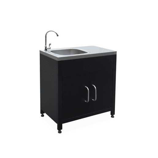 Cozinha exterior em aço com lava-loiça, 80cm, Grimaud, Preto, 52.5x80x114 cm