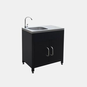 Cozinha exterior em aço com lava-loiça, 80cm, Grimaud, Preto, 52.5x80x114 cm