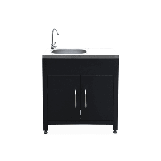 Cozinha exterior em aço com lava-loiça, 80cm, Grimaud, Preto, 52.5x80x114 cm