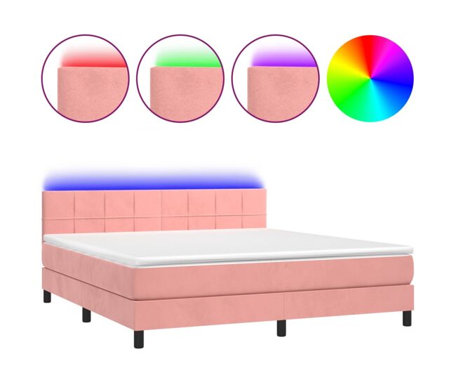 Cama box spring colchón y led terciopelo rosa 160x200 cm bloques con cuadros