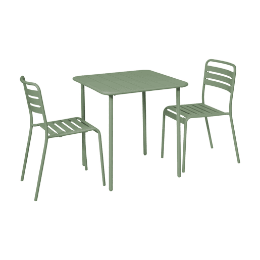 Mesa de jardim em metal com 2 cadeiras, Amelia, Verde, 70x70x72.5 cm Mesa de jardim em metal com 2 cadeiras, Amelia, Verde, 70x70x72.5 cm