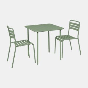 Mesa de jardim em metal com 2 cadeiras, Amelia, Verde, 70x70x72.5 cm