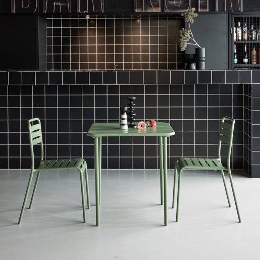 Mesa de jardim em metal com 2 cadeiras, Amelia, Verde, 70x70x72.5 cm Mesa de jardim em metal com 2 cadeiras, Amelia, Verde, 70x70x72.5 cm