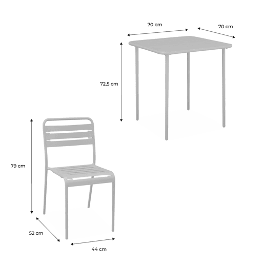 Mesa de jardim em metal com 2 cadeiras, Amelia, Verde, 70x70x72.5 cm Mesa de jardim em metal com 2 cadeiras, Amelia, Verde, 70x70x72.5 cm