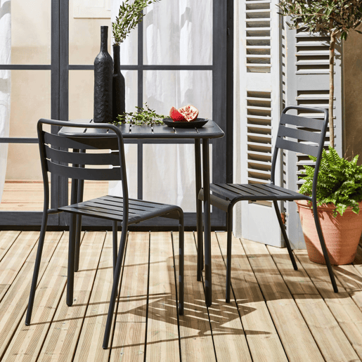 Mesa de jardim em metal com 2 cadeiras, Amelia, Antracite, 70x70x72.5 cm