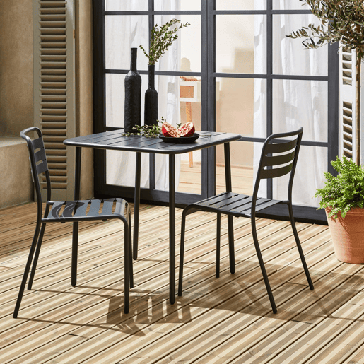 Mesa de jardim em metal com 2 cadeiras, Amelia, Antracite, 70x70x72.5 cm