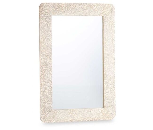Espejo de pared blanco marrón madera de mango hojas 90 x 60 x 2 cm