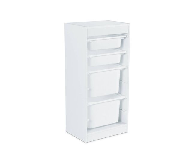 Mueble para niños con 4 cubos de almacenaje, sora, blanco, 41.5x30x89 cm