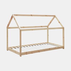 Cama de cabana para crianças em pinho natural, Tobias, Natural, 196x99x136 cm