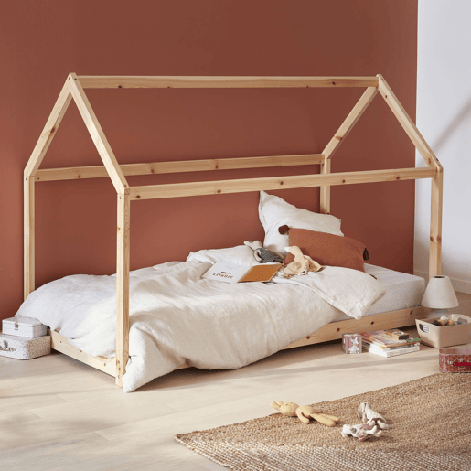 Cama de cabana para crianças em pinho natural, Tobias, Natural, 196x99x136 cm Cama de cabana para crianças em pinho natural, Tobias, Natural, 196x99x136 cm