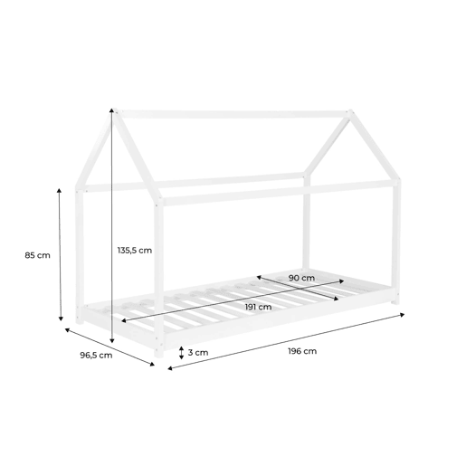 Cama de cabana para crianças em pinho natural, Tobias, Natural, 196x99x136 cm Cama de cabana para crianças em pinho natural, Tobias, Natural, 196x99x136 cm