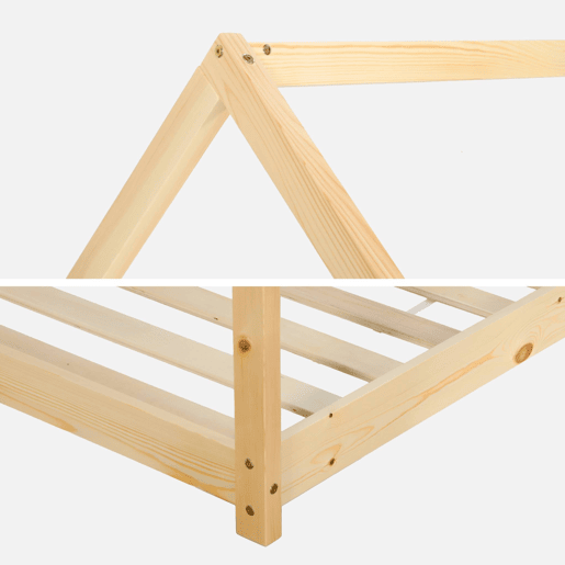 Cama de cabana para crianças em pinho natural, Tobias, Natural, 196x99x136 cm Cama de cabana para crianças em pinho natural, Tobias, Natural, 196x99x136 cm