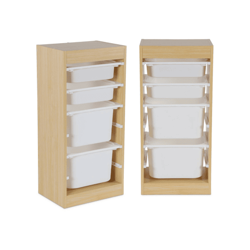 Móvel de armazenamento infantil 4 caixas de armazenamento, set de 2, Sora x2, Natural, 41.5x30x89 cm