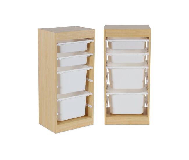 Mueble de almacenamiento infantil 4 cajas, set de 2, sora x2, natural, 41.5x30x89 cm