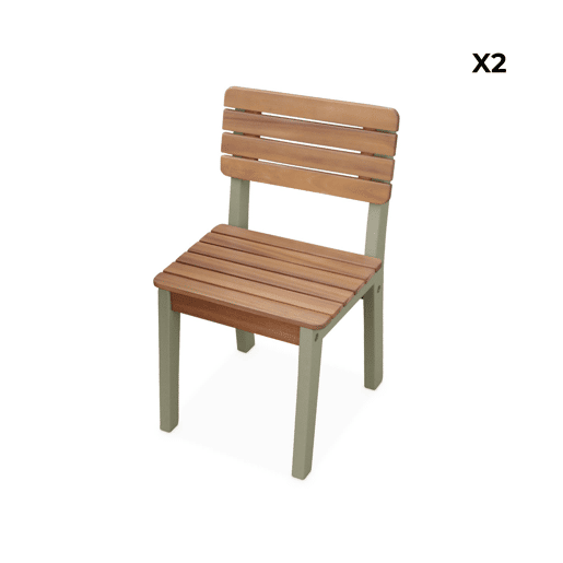 Mesa de madeira para crianças, 2 cadeiras, Caroline, Verde cinzento, 50x50x50 cm