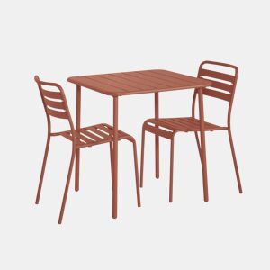 Mesa de jardim em metal com 2 cadeiras, Amelia, Terracota, 70x70x72.5 cm
