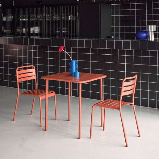 Mesa de jardim em metal com 2 cadeiras, Amelia, Terracota, 70x70x72.5 cm