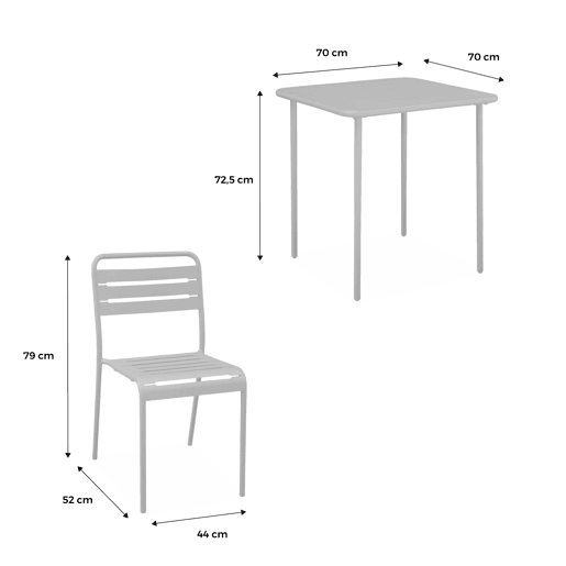 Mesa de jardim em metal com 2 cadeiras, Amelia, Terracota, 70x70x72.5 cm