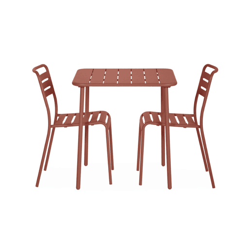 Mesa de jardim em metal com 2 cadeiras, Amelia, Terracota, 70x70x72.5 cm