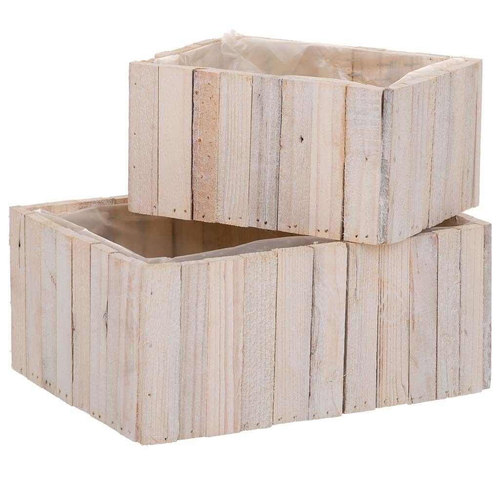 Set 2 cestos rectangulares de madera marrónes