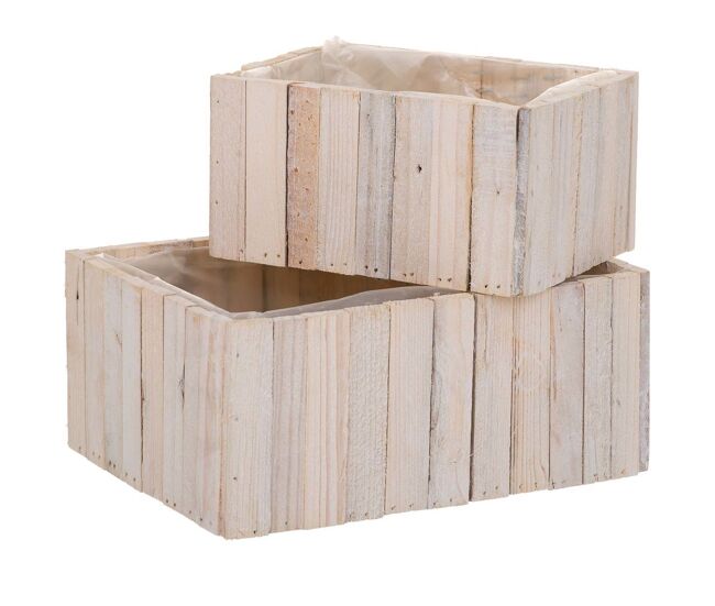 Set 2 cestos rectangulares de madera marrónes