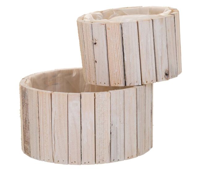 Set 2 cestos redondos de madera marrónes
