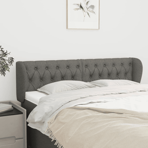 vidaXL Cabeceira de cama c abas tecido 147x23x7888cm cinzento-escuro vidaXL Cabeceira de cama c abas tecido 147x23x7888cm cinzento-escuro