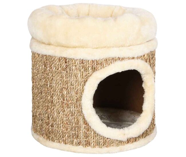 Vidaxl casita para gatos de lujo con cojín hierba marina 33 cm
