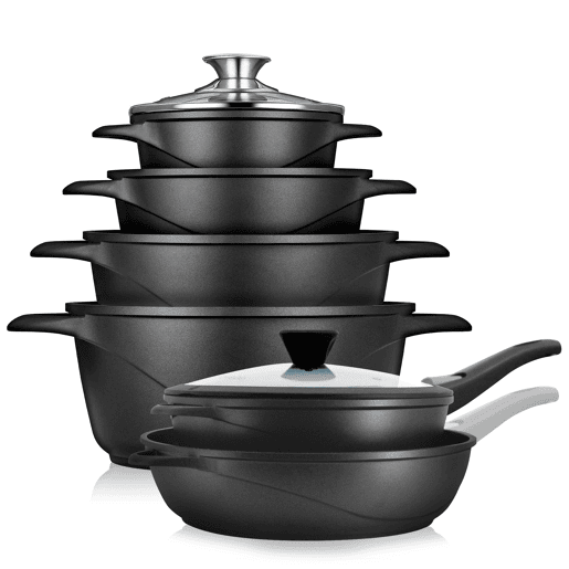 Briebe MGK1219 Trem de Cozinha Indução 12 Peças, Alumínio Fundido Antiaderente, 4 Panelas + 2 Frigideira con Tampas, , Preto