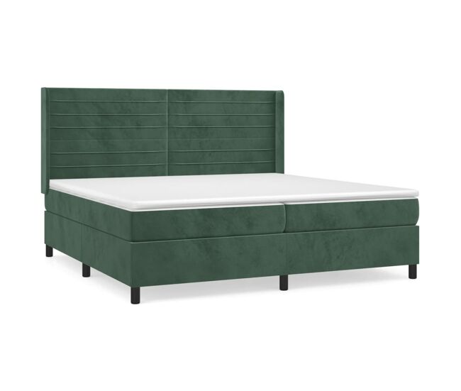 Cama box spring con colchón terciopelo verde oscuro 200x200 cm rayas horizontales