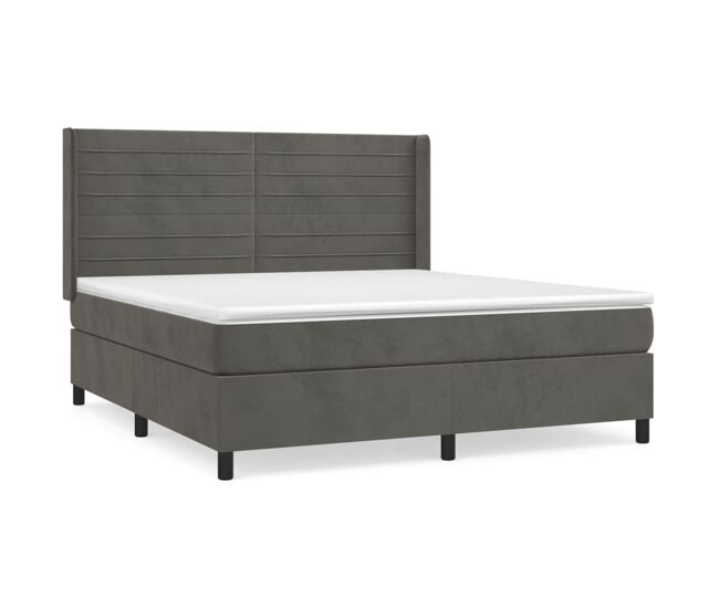 Cama box spring con colchón terciopelo gris oscuro 180x200 cm rayas horizontales