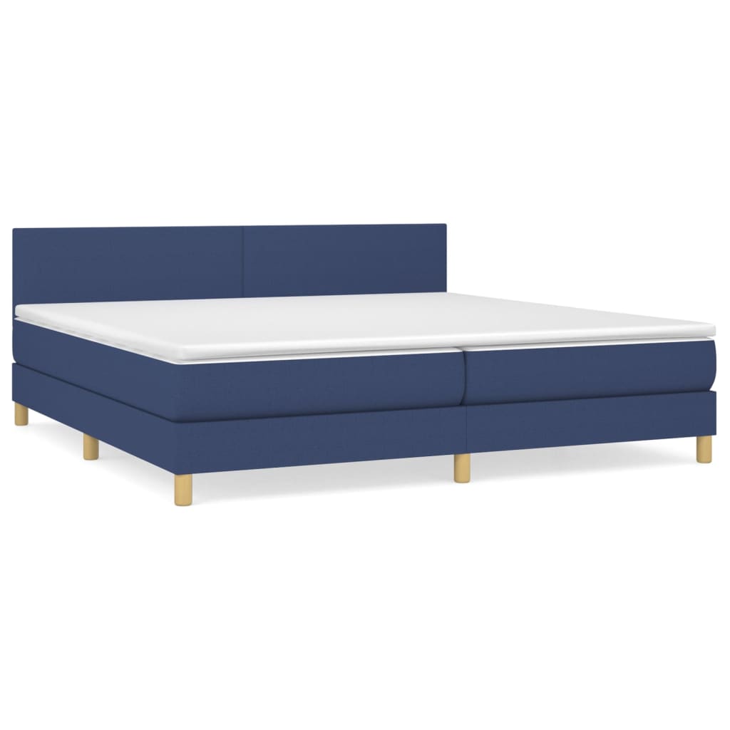 Cama box spring con colchón tela azul 200x200 cm diseño plano