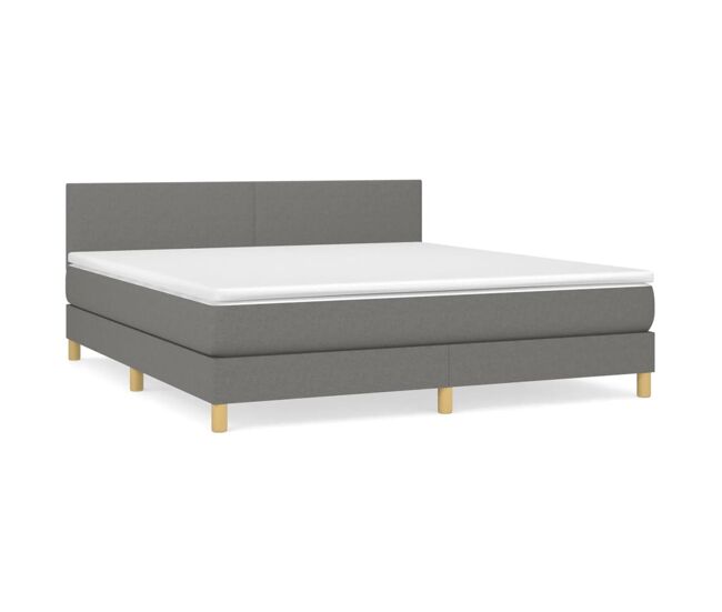 Cama box spring con colchón tela gris oscuro 180x200 cm diseño plano