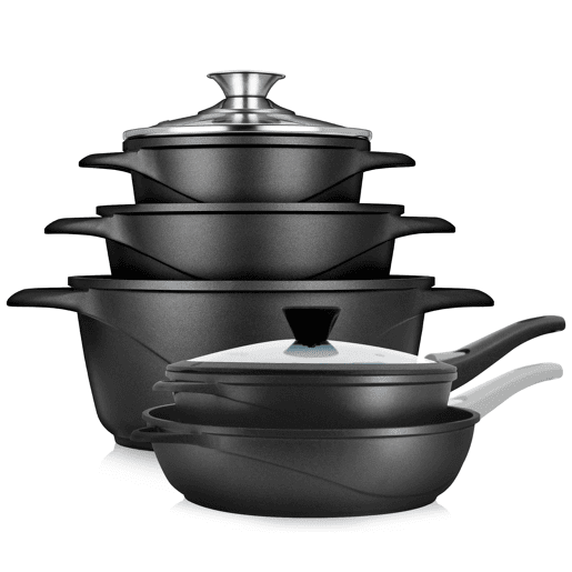 Briebe MGK1819 Trem de Cozinha Indução 10 Peças, Alumínio Fundido Antiaderente, 3 Panelas + 2 Frigideira con Tampas, , Preto Briebe MGK1819 Trem de Cozinha Indução 10 Peças, Alumínio Fundido Antiaderente, 3 Panelas + 2 Frigideira con Tampas, , Preto