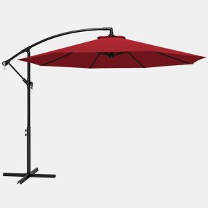 Outsunny Chapéu de Sol Excêntrico Ø 295 cm - Guarda-Sol de Jardim com Ângulo Ajustável em 3 Posições, Base Cruzada e Manivela, Tecido de Poliéster 180 gm² para Terraço ou Pátio - Cor Granate