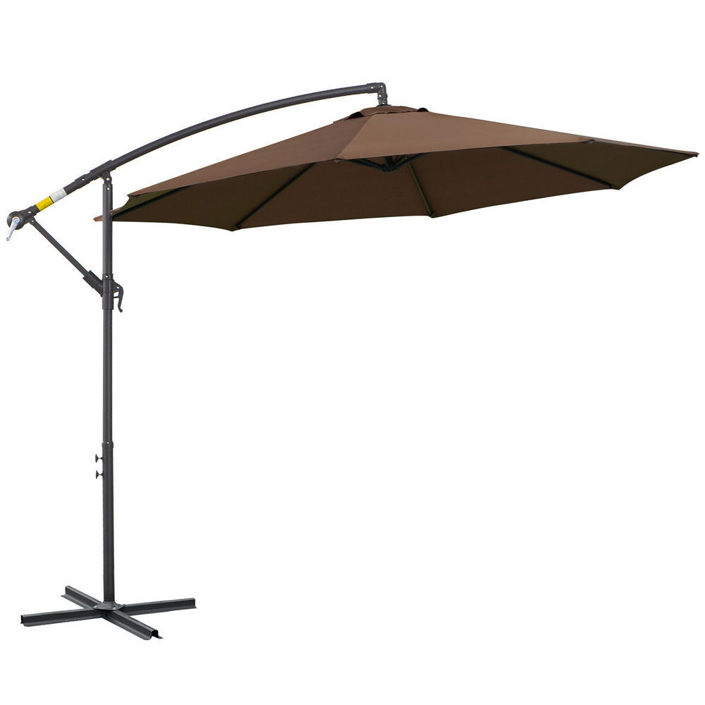 Outsunny parasol excéntrico ø 295 cm sombrilla de jardín con ángulo ajustable en 3 posiciones base cruzada y manivela tela poliéster 180 g/m² sombrilla para terraza patio café