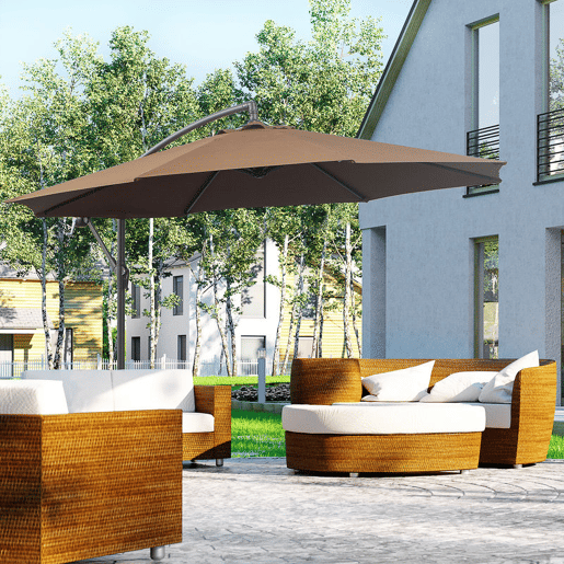 Outsunny Chapéu de Sol Excêntrico Ø 295 cm Guarda-Sol de Jardim com Ângulo Ajustável em 3 Posições Base Cruzada e Manivela Tecido de Poliéster 180 gm² Guarda-Sol para Terraço Pátio Café