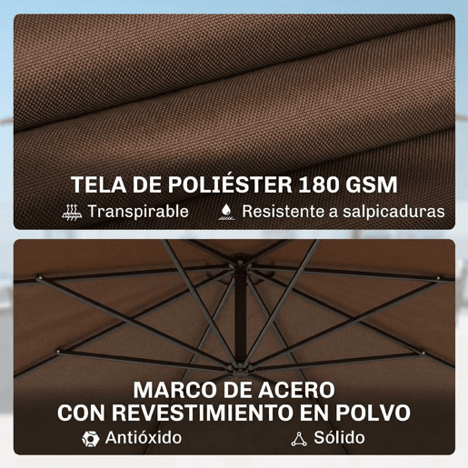 Outsunny Chapéu de Sol Excêntrico Ø 295 cm Guarda-Sol de Jardim com Ângulo Ajustável em 3 Posições Base Cruzada e Manivela Tecido de Poliéster 180 gm² Guarda-Sol para Terraço Pátio Café