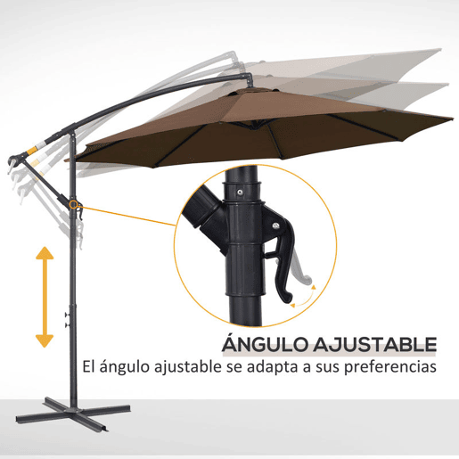 Outsunny Chapéu de Sol Excêntrico Ø 295 cm Guarda-Sol de Jardim com Ângulo Ajustável em 3 Posições Base Cruzada e Manivela Tecido de Poliéster 180 gm² Guarda-Sol para Terraço Pátio Café