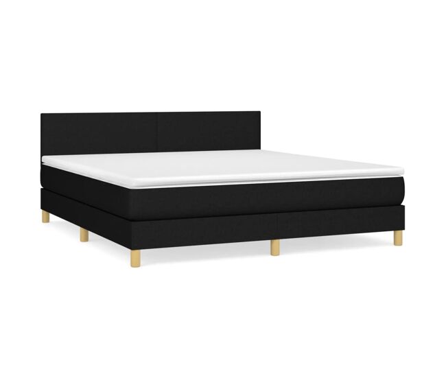 Cama box spring con colchón tela negro 180x200 cm diseño plano