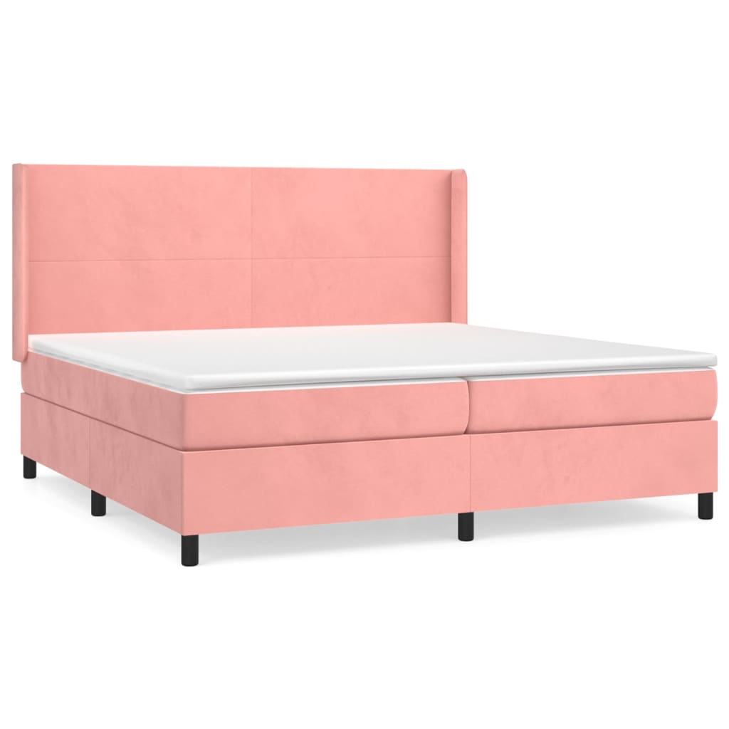 Cama box spring con colchón terciopelo rosa 200x200 cm diseño plano