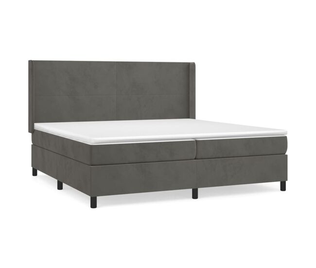 Cama box spring con colchón terciopelo gris oscuro 200x200 cm diseño plano