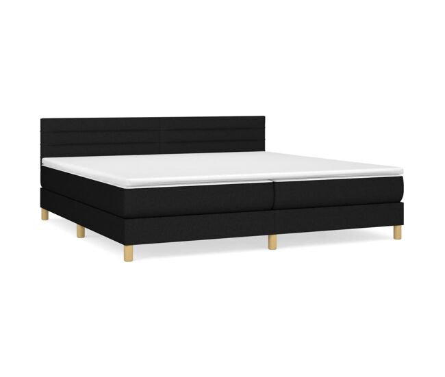 Cama box spring con colchón tela negro 200x200 cm rayas horizontales