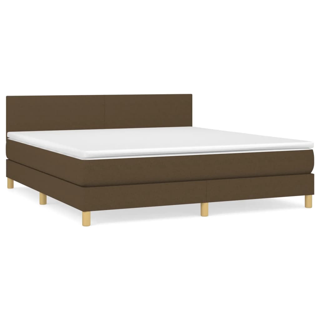 Cama box spring con colchón tela marrón oscuro 160x200 cm diseño plano