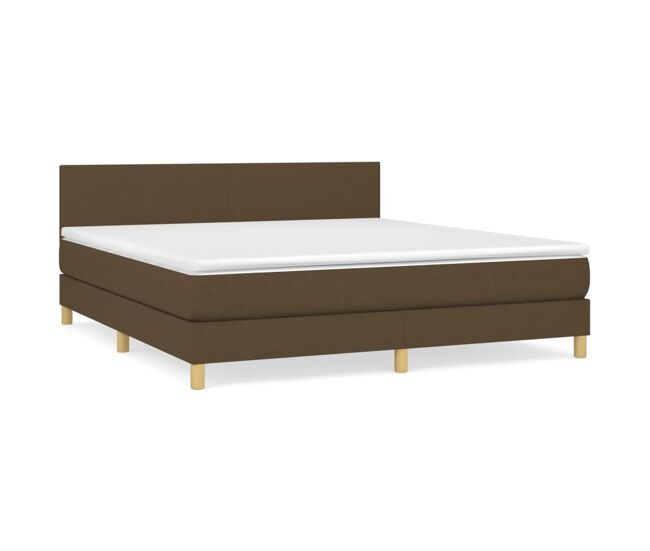 Cama box spring con colchón tela marrón oscuro 160x200 cm diseño plano