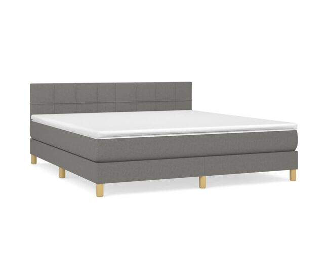 Cama box spring con colchón tela gris oscuro 160x200 cm bloques con cuadros