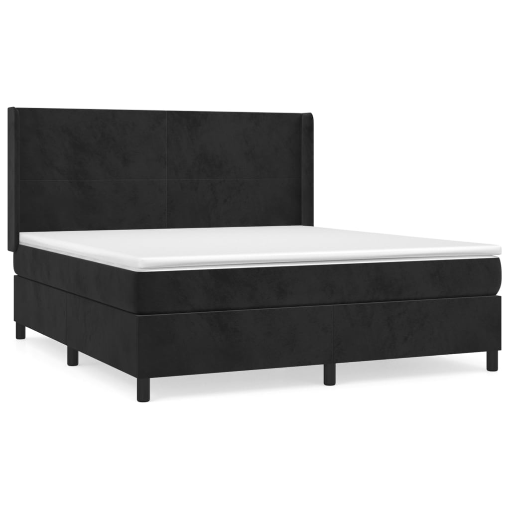 Cama box spring con colchón terciopelo negro 160x200 cm diseño plano