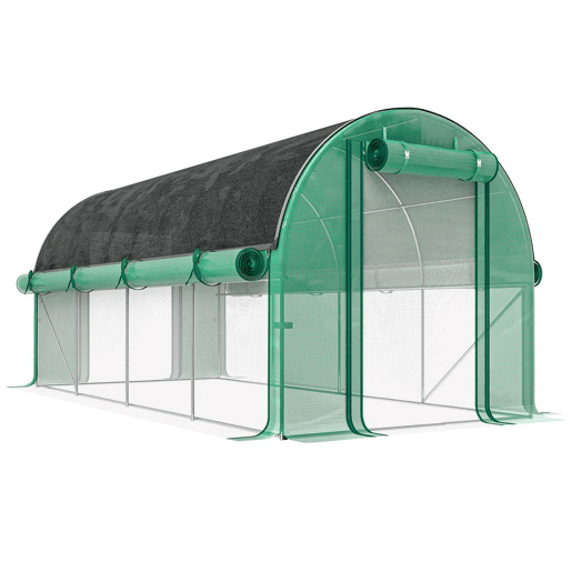 Outsunny Estufa Tipo Túnel 447x200x198 cm Estufa de Exterior com Paredes Laterais Enroláveis Cobertura Extra 8 Janelas de Malha e 2 Portas Enroláveis Estufa de Jardim Pátio Verde